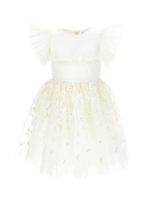 Tulle dress with leaf embroidery