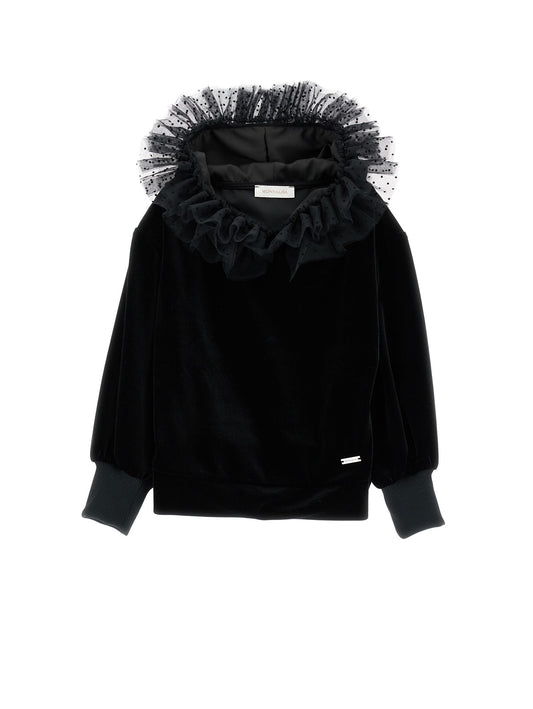 Chenille sweatshirt with tulle hood