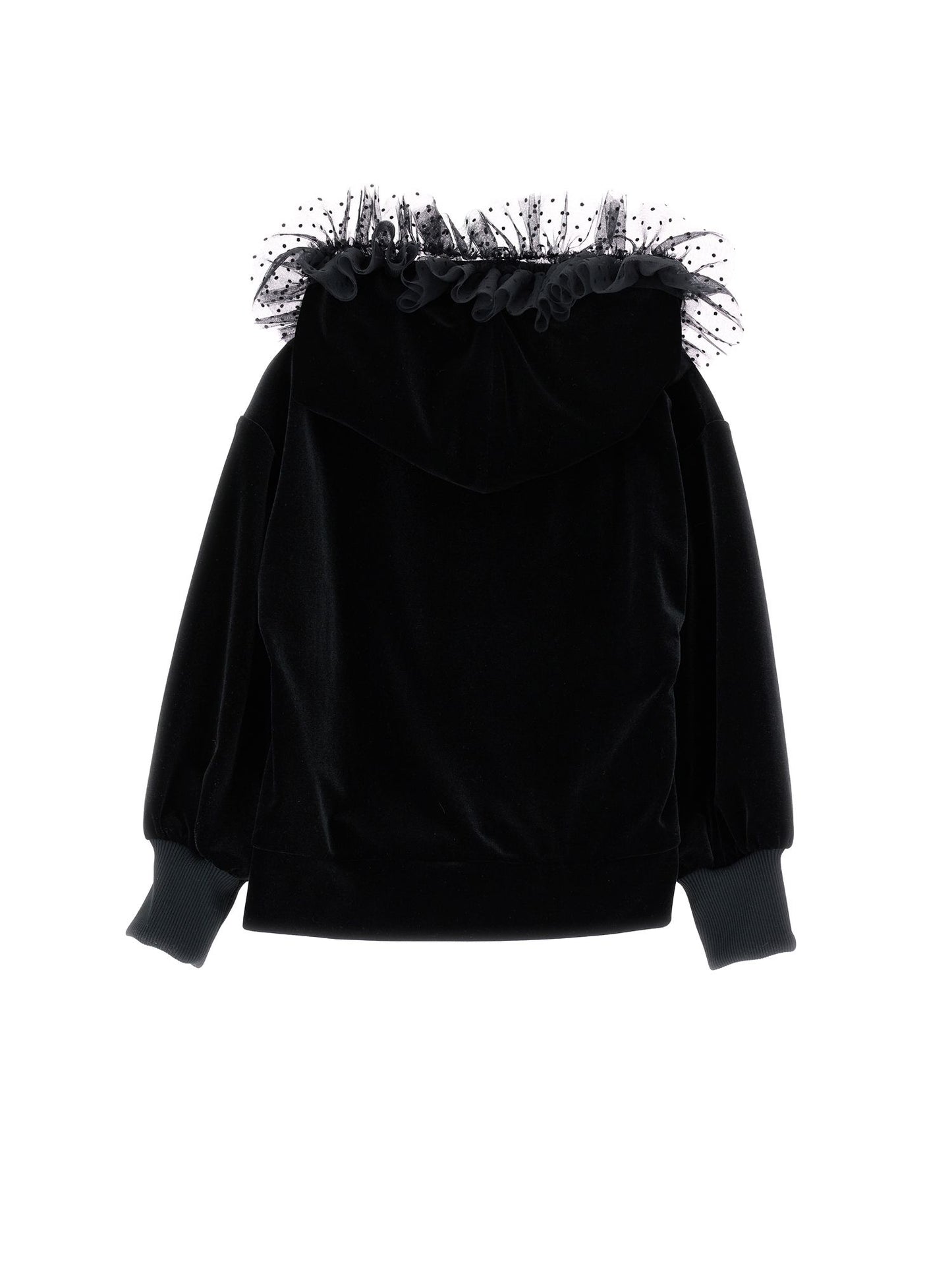 Chenille sweatshirt with tulle hood