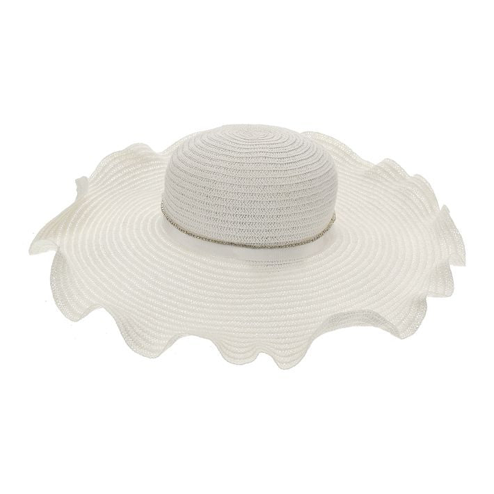 Straw hat, rhinestones and grosgrain