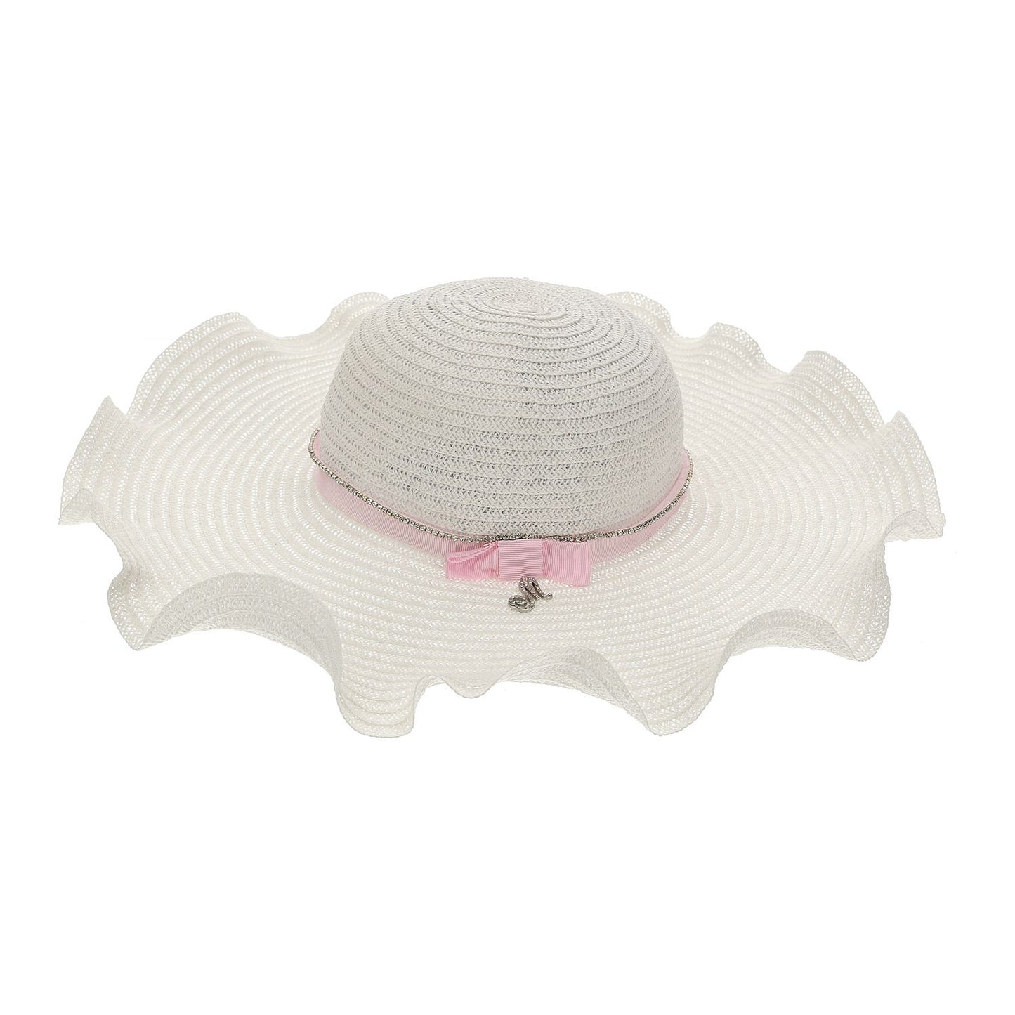 Straw hat, rhinestones and grosgrain