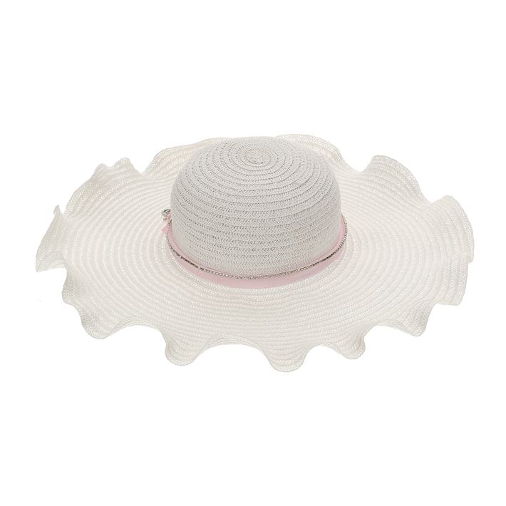 Straw hat, rhinestones and grosgrain