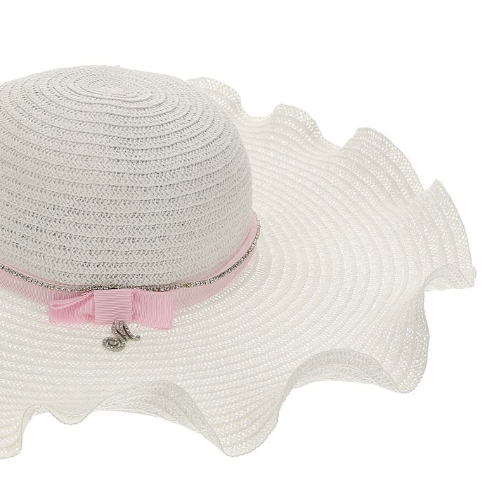 Straw hat, rhinestones and grosgrain