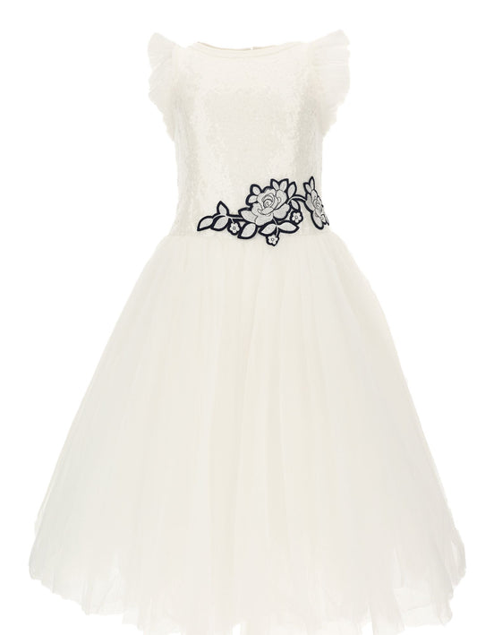 Tulle and sequin dress with floral motifs