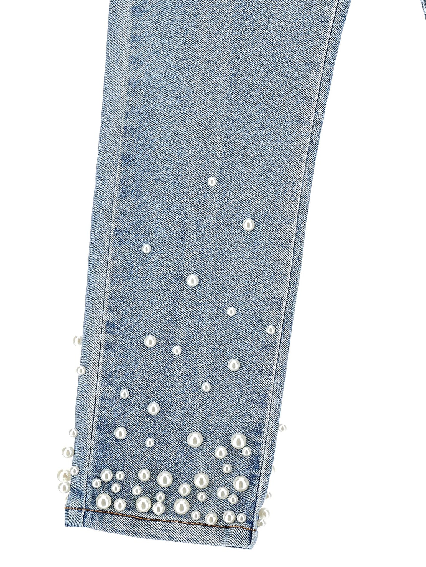 Jeans with degradé pearls