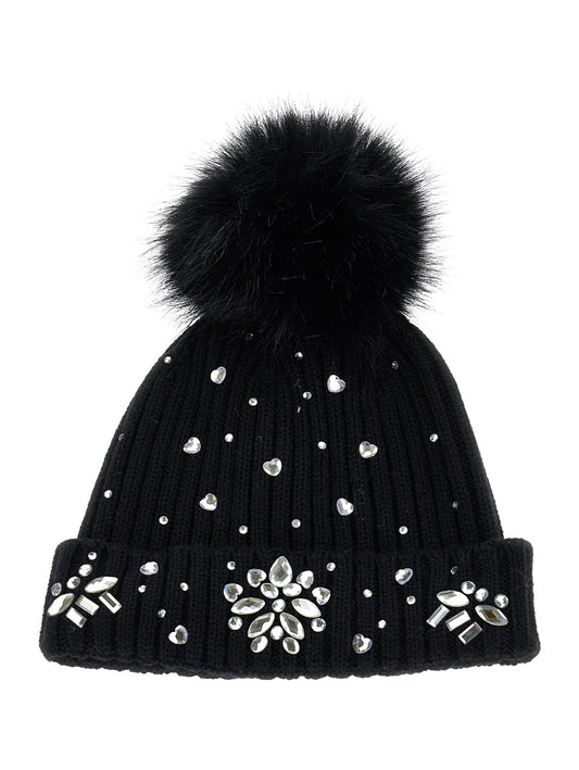 Wool blend hat with rhinestones