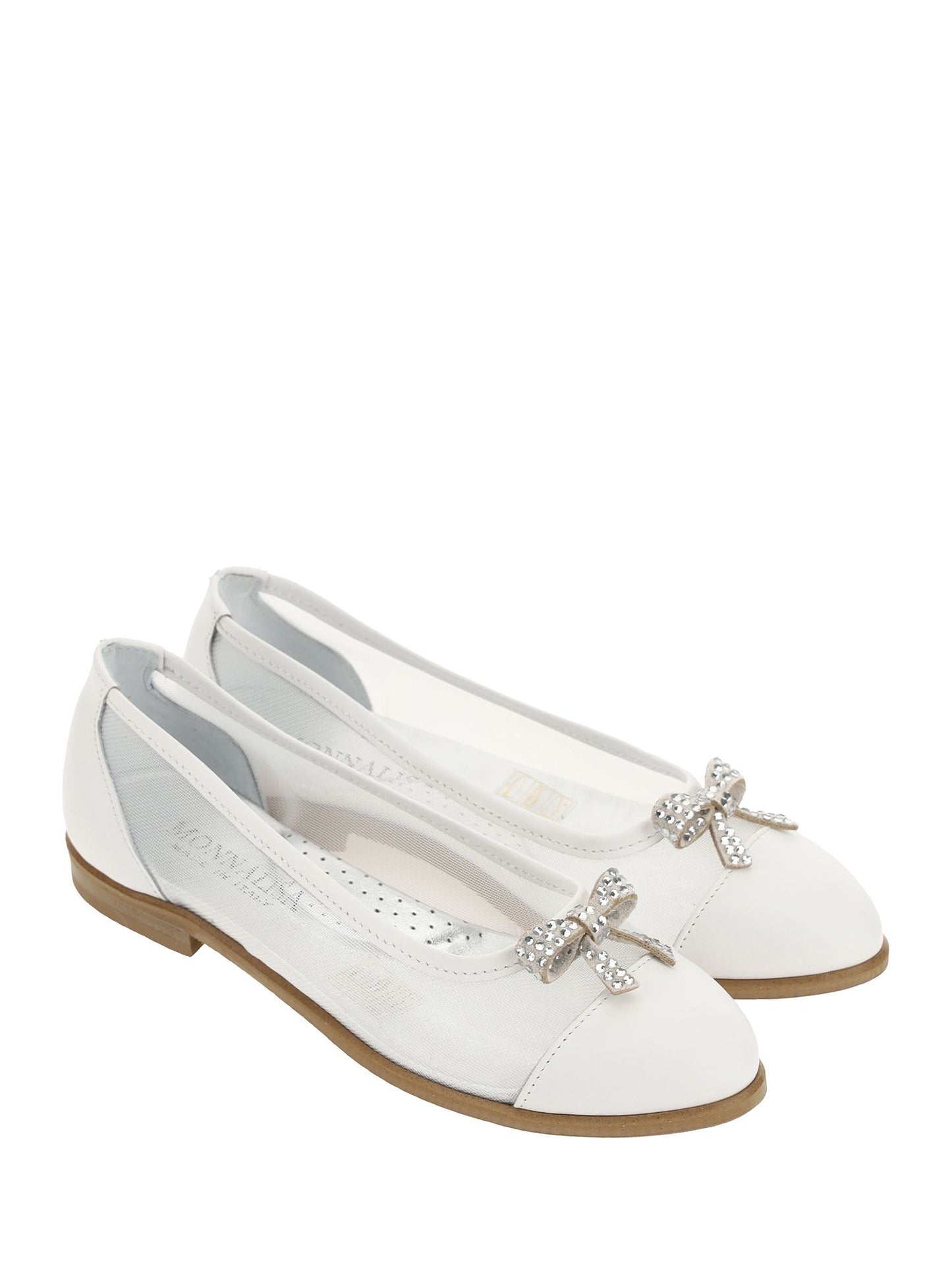 Leather ballerinas with rhinestone bow