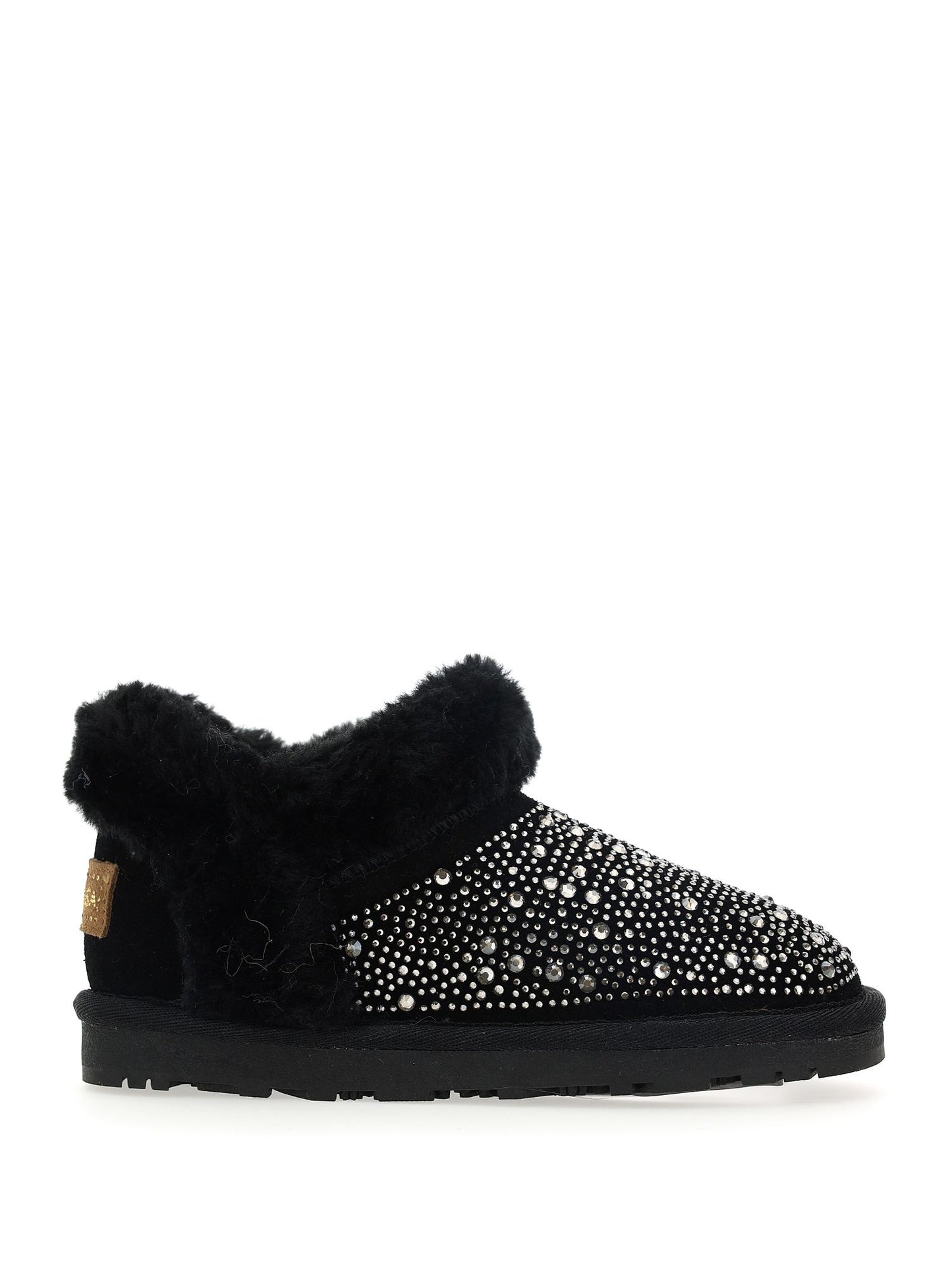 Low ankle boots in split leather with rhinestones