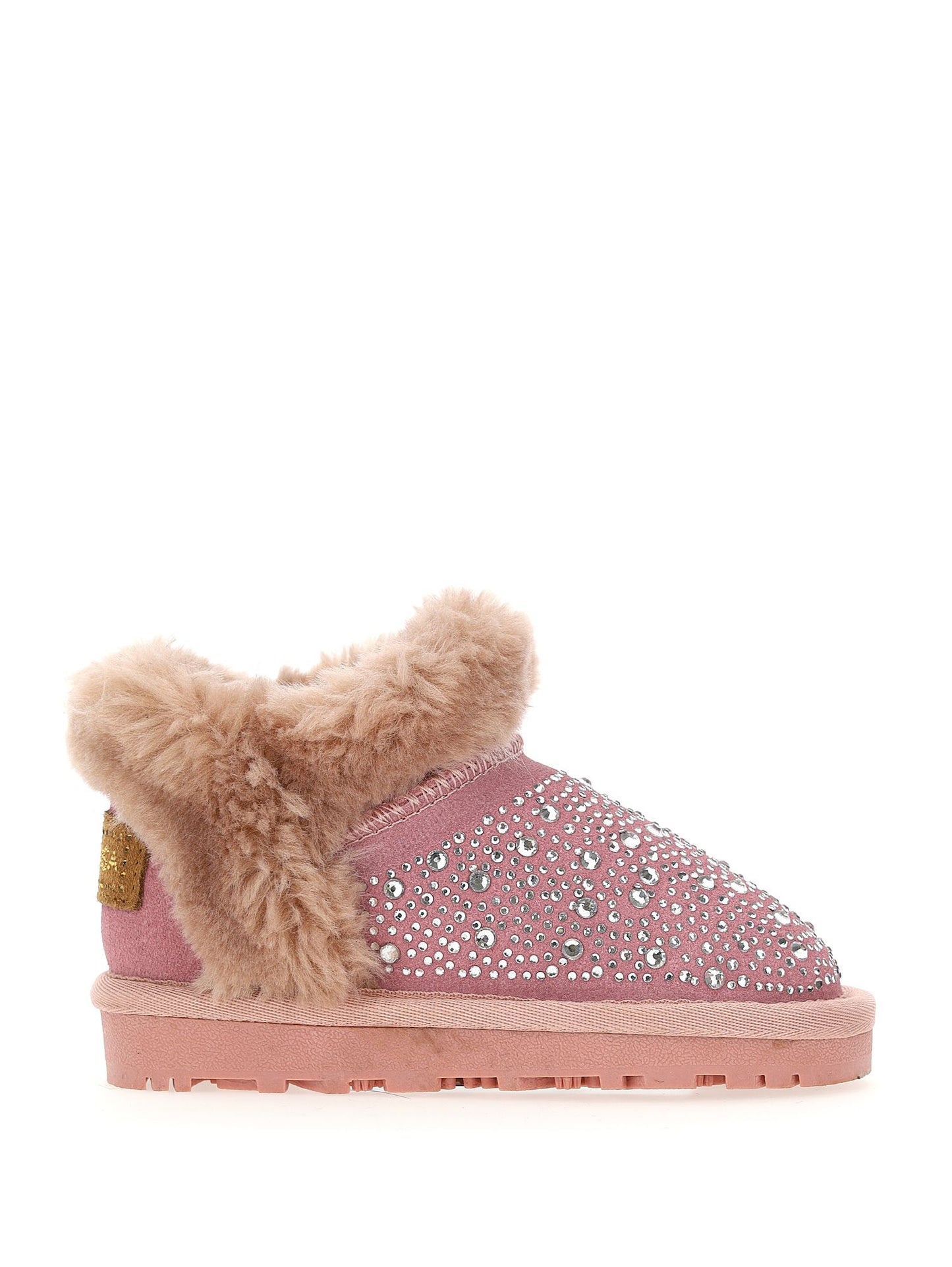 Low ankle boots in split leather with rhinestones