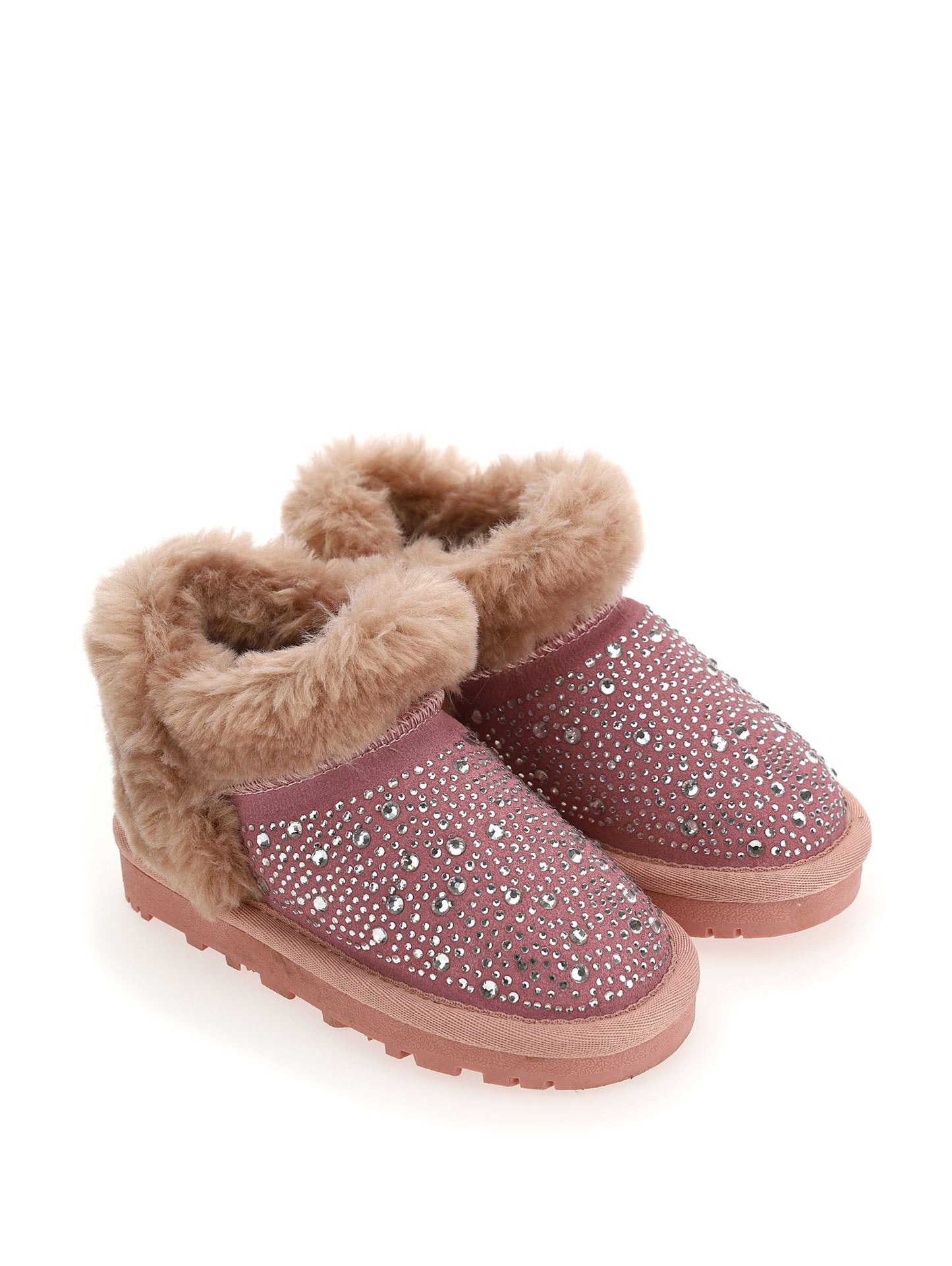 Low ankle boots in split leather with rhinestones
