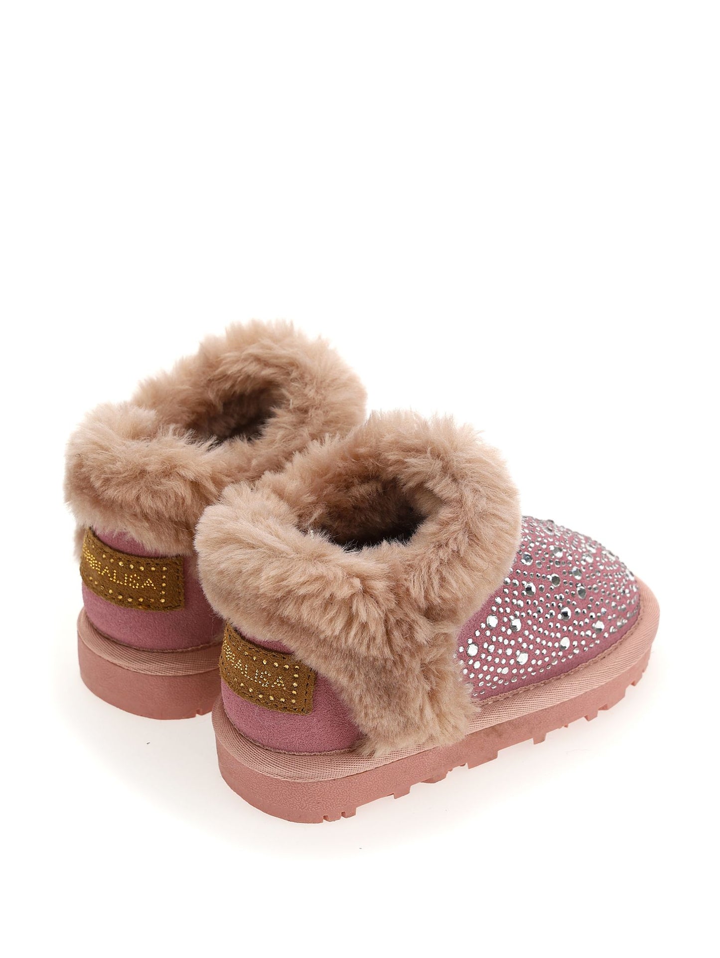 Low ankle boots in split leather with rhinestones
