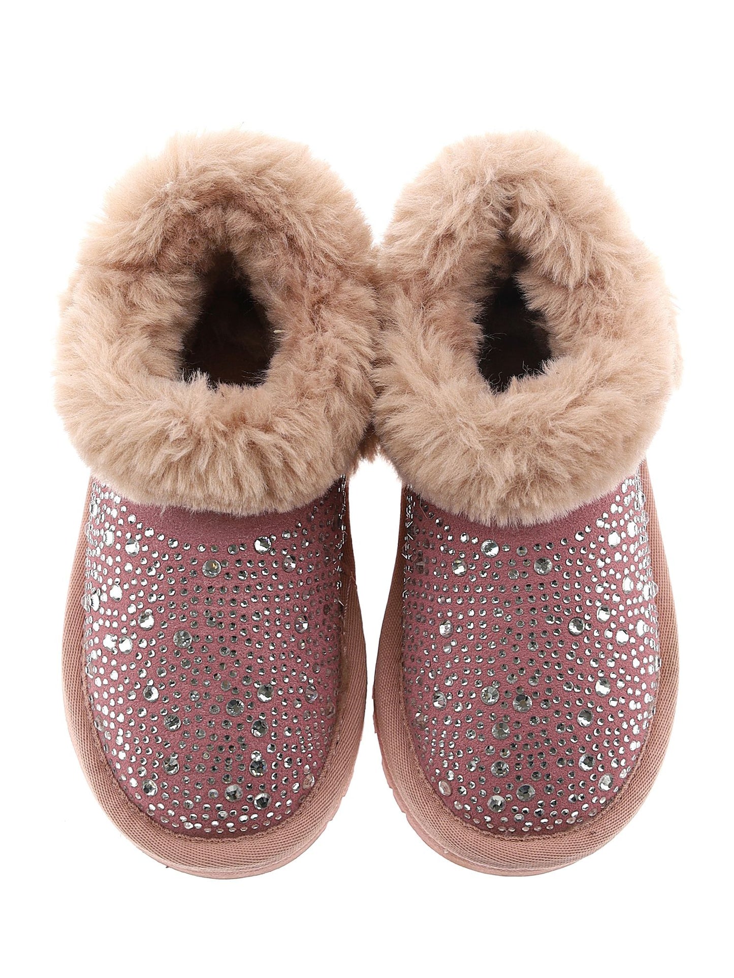 Low ankle boots in split leather with rhinestones