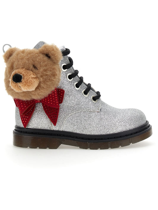 Fine glitter combat boots with maxi teddy bear