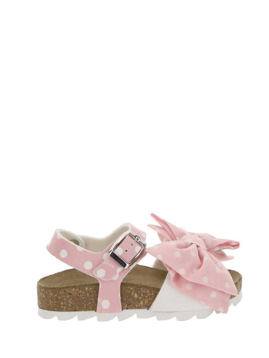 Sandals coated fabric with cork polka dots