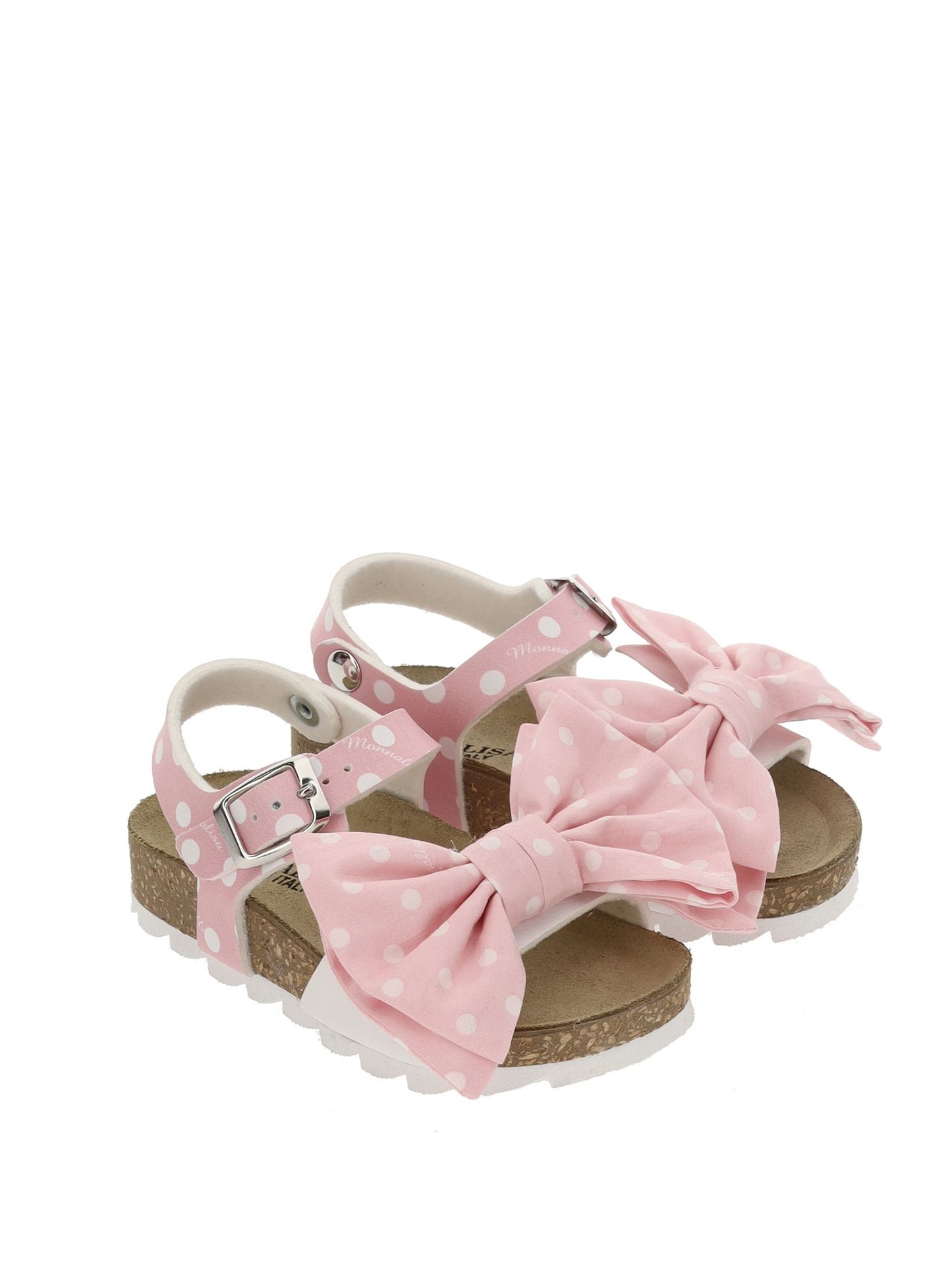 Sandals coated fabric with cork polka dots