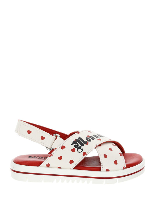 Heart-shaped sandals with a band-style coated fabric