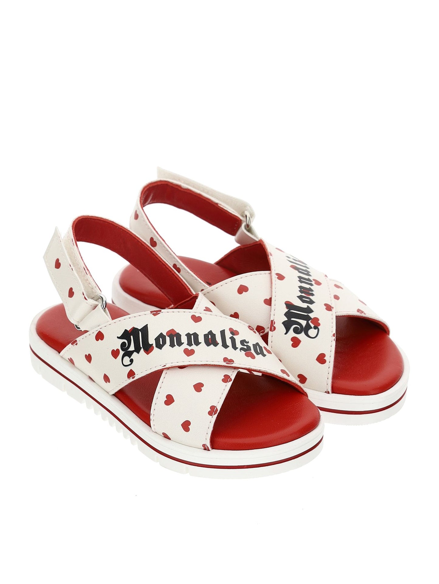 Heart-shaped sandals with a band-style coated fabric
