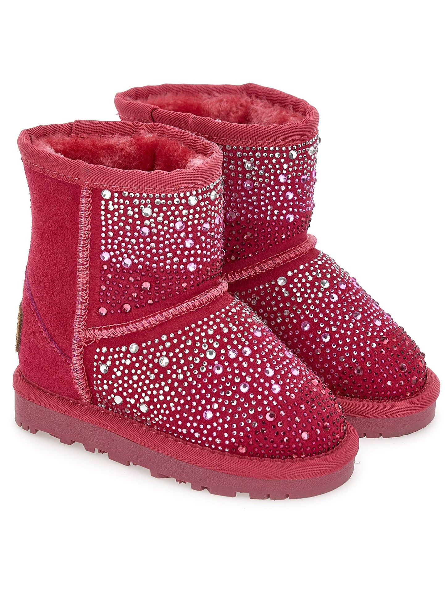 Split leather boot with rhinestones