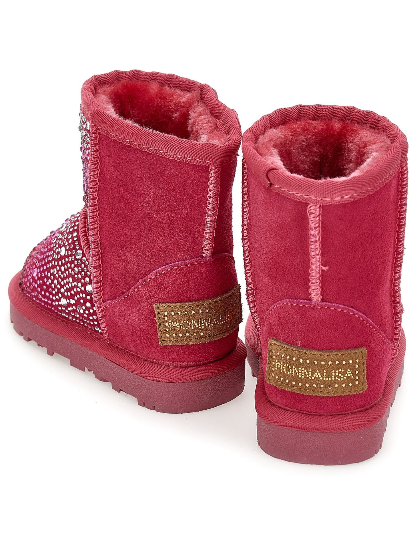 Split leather boot with rhinestones