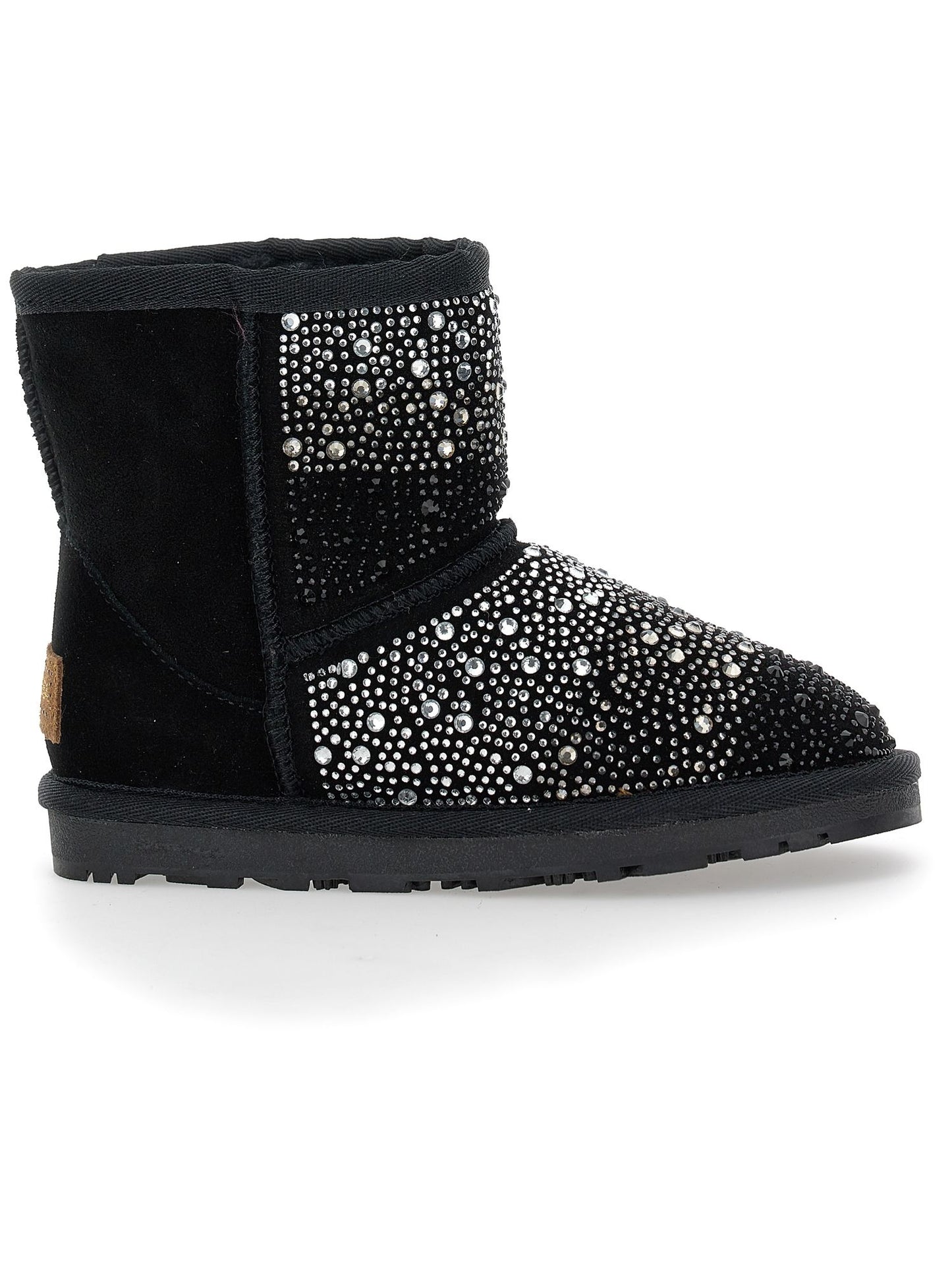 Split leather boot with rhinestones