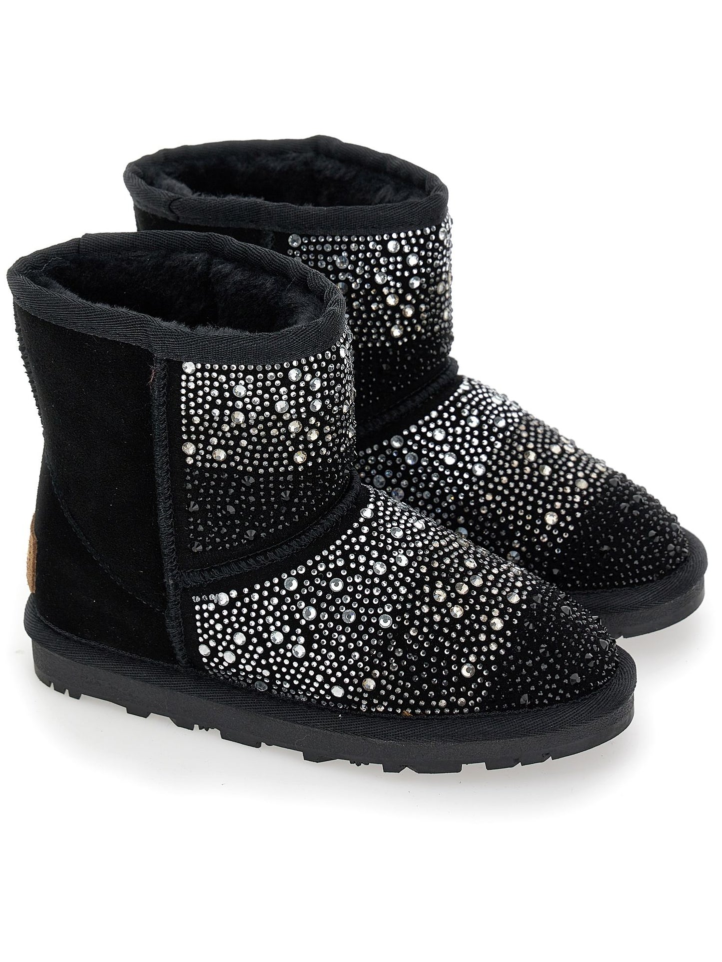 Split leather boot with rhinestones