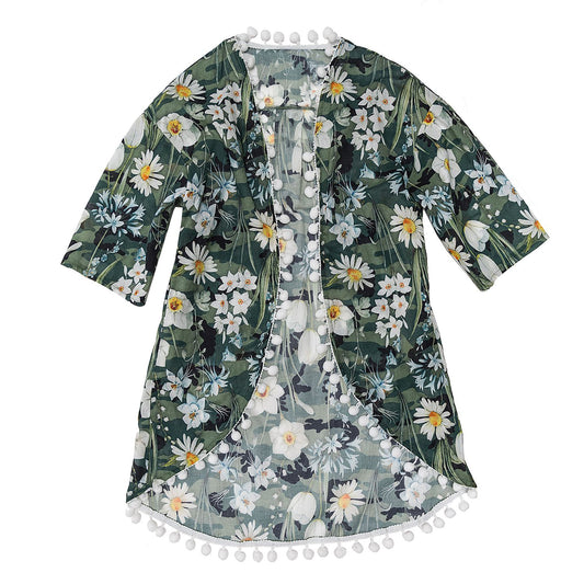 Camouflage pom pom beach cover-up