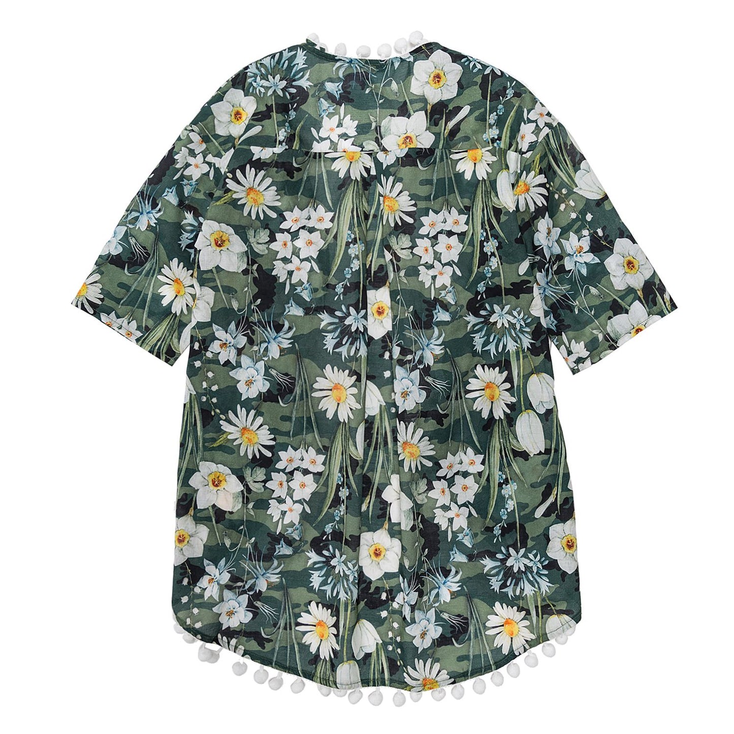 Camouflage pom pom beach cover-up