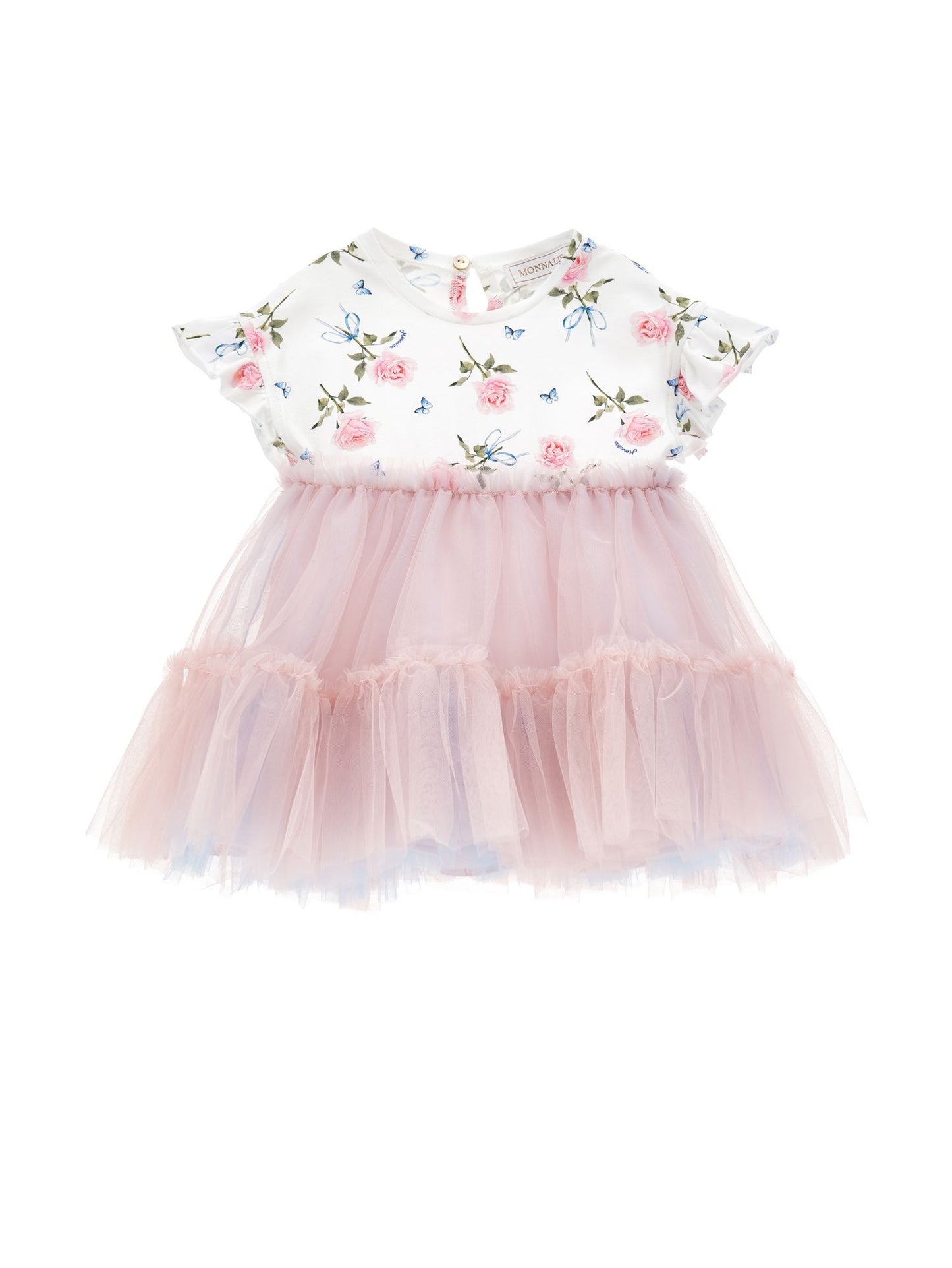Jersey tulle dress with rose print