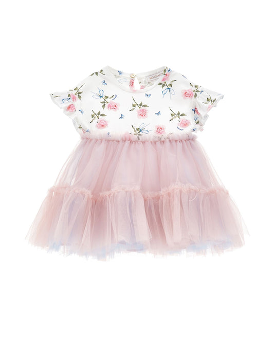 Vestido de punto de tul con estampado de rosas