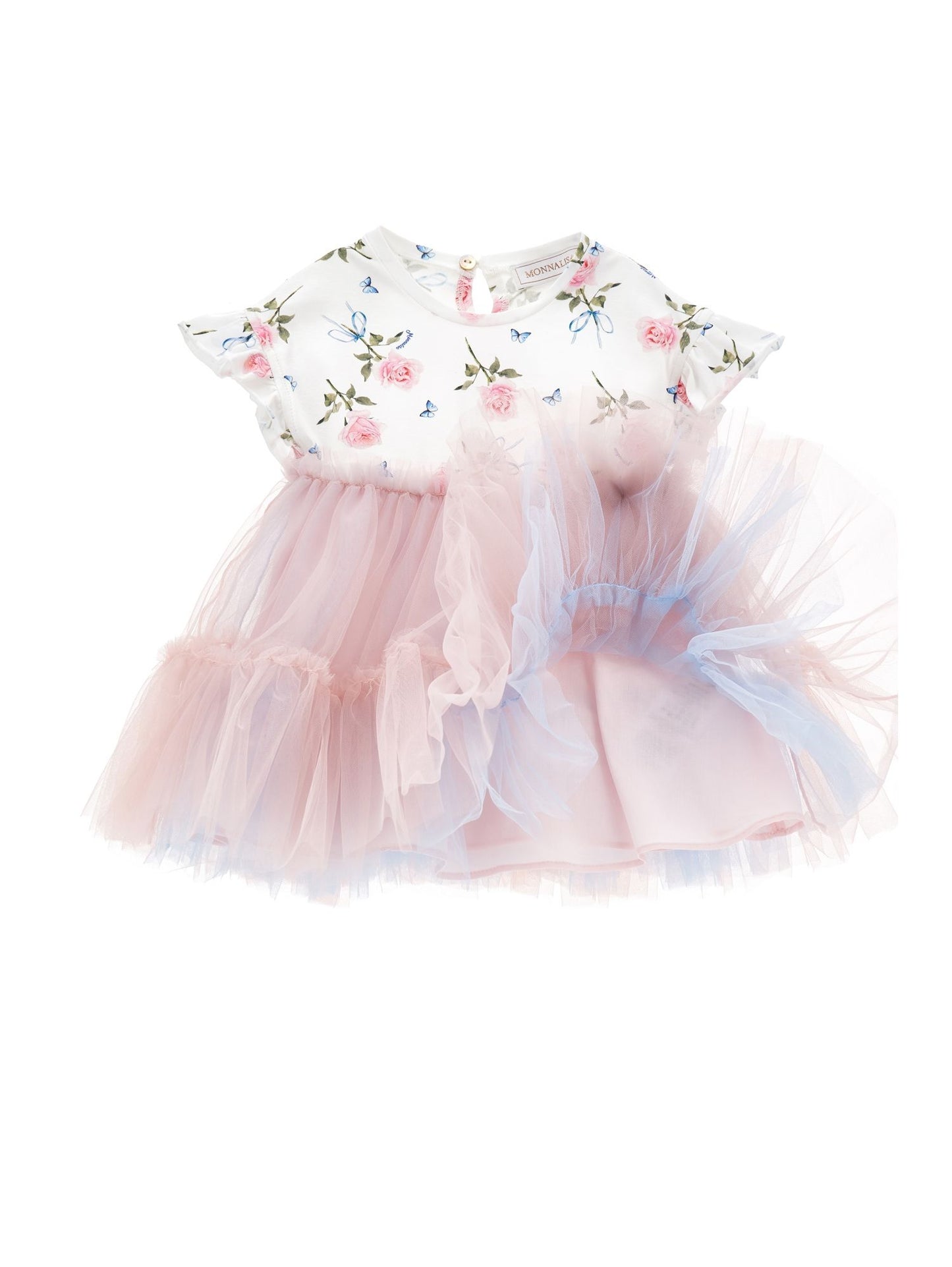 Jersey tulle dress with rose print