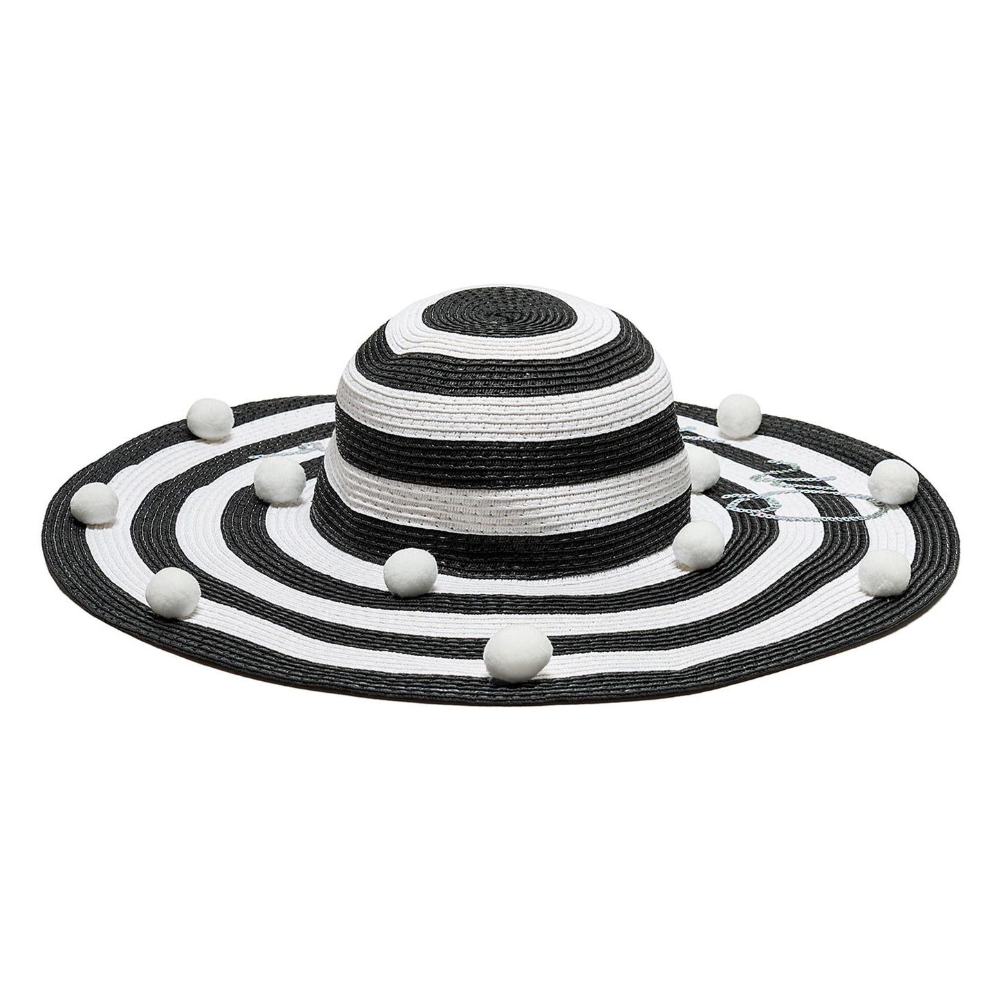 Pom pom straw hat