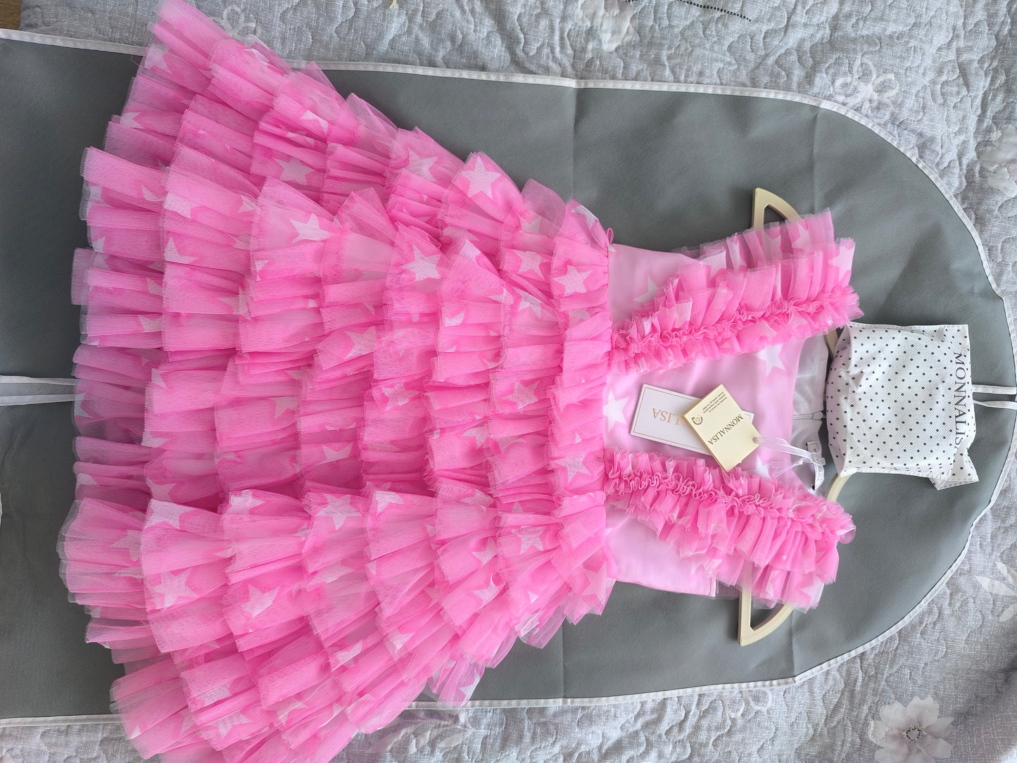 Printed tulle dress with ruffles