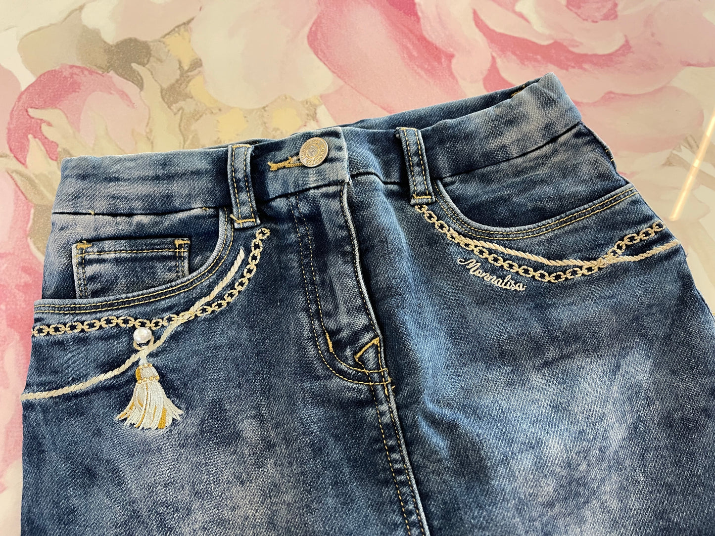 Minigonna jeans ricamata