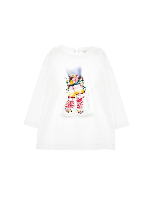 Maxi long-sleeved t-shirt with sneakers print