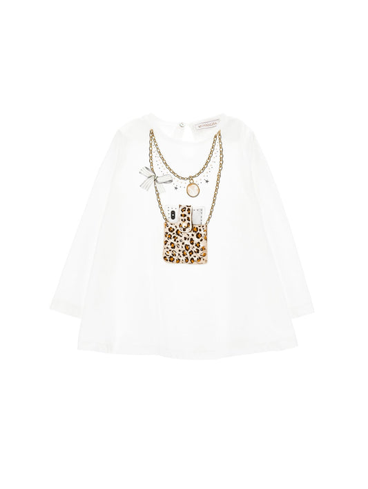 Maxi long-sleeved t-shirt with cell phone holder print