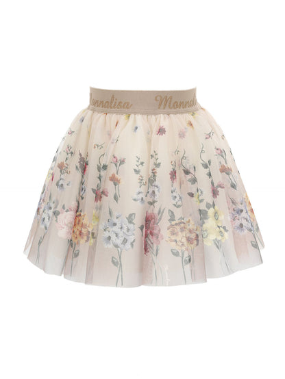 Floral tulle skirt with logo