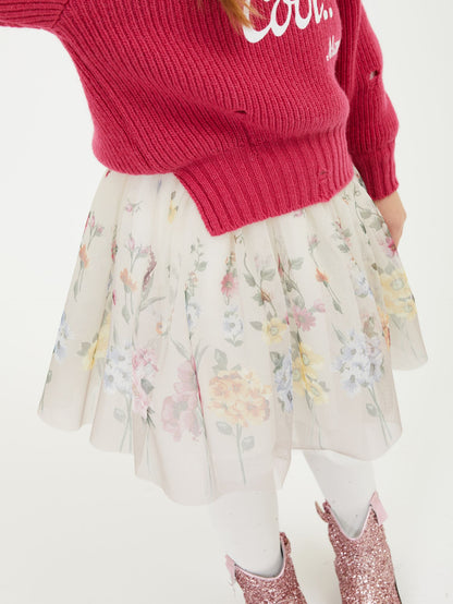 Floral tulle skirt with logo