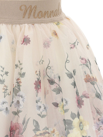 Floral tulle skirt with logo