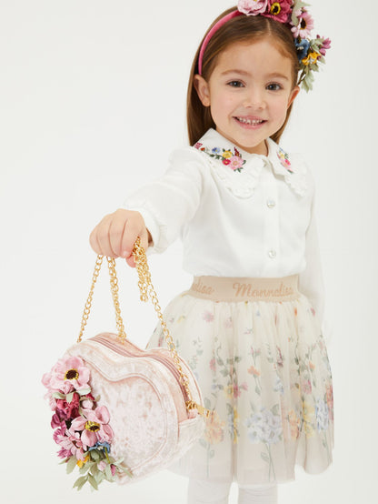 Floral tulle skirt with logo