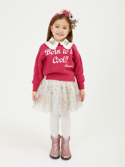 Floral tulle skirt with logo