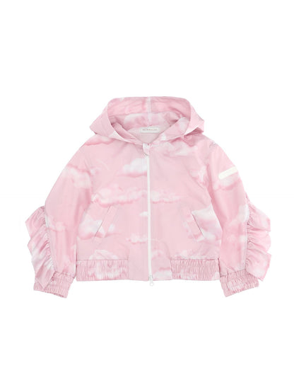 Windproof technical fabric jacket with cloud print