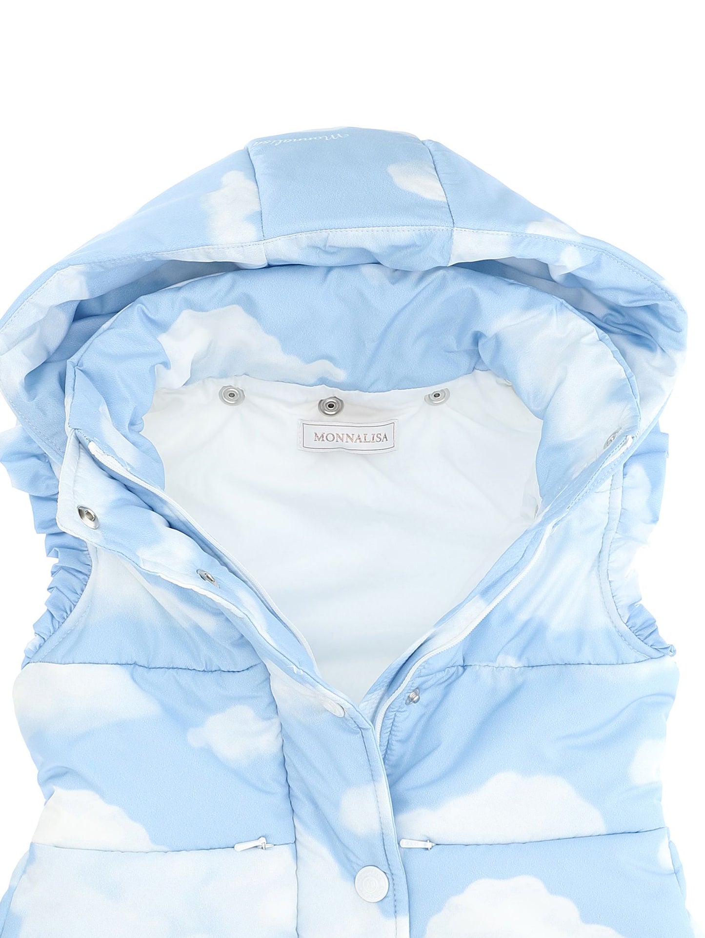 Windproof technical fabric vest with cloud print