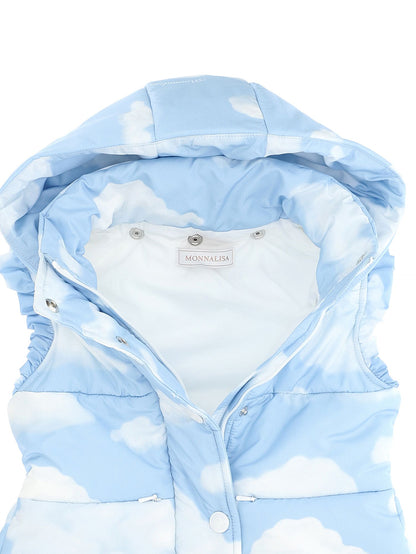 Windproof technical fabric vest with cloud print