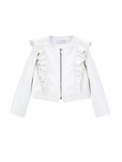 Coated fabric jacket with ruffles