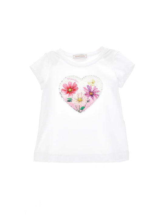 Sequined heart jersey T-shirt
