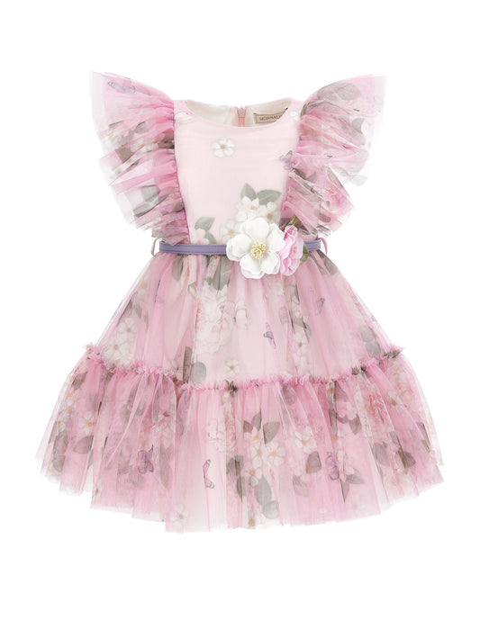 Kleid aus Tüll mit Rosenprint