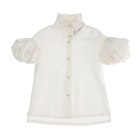 Poplin shirt with puff sleeves
