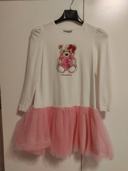 Cotton and tulle dress with teddy bear print