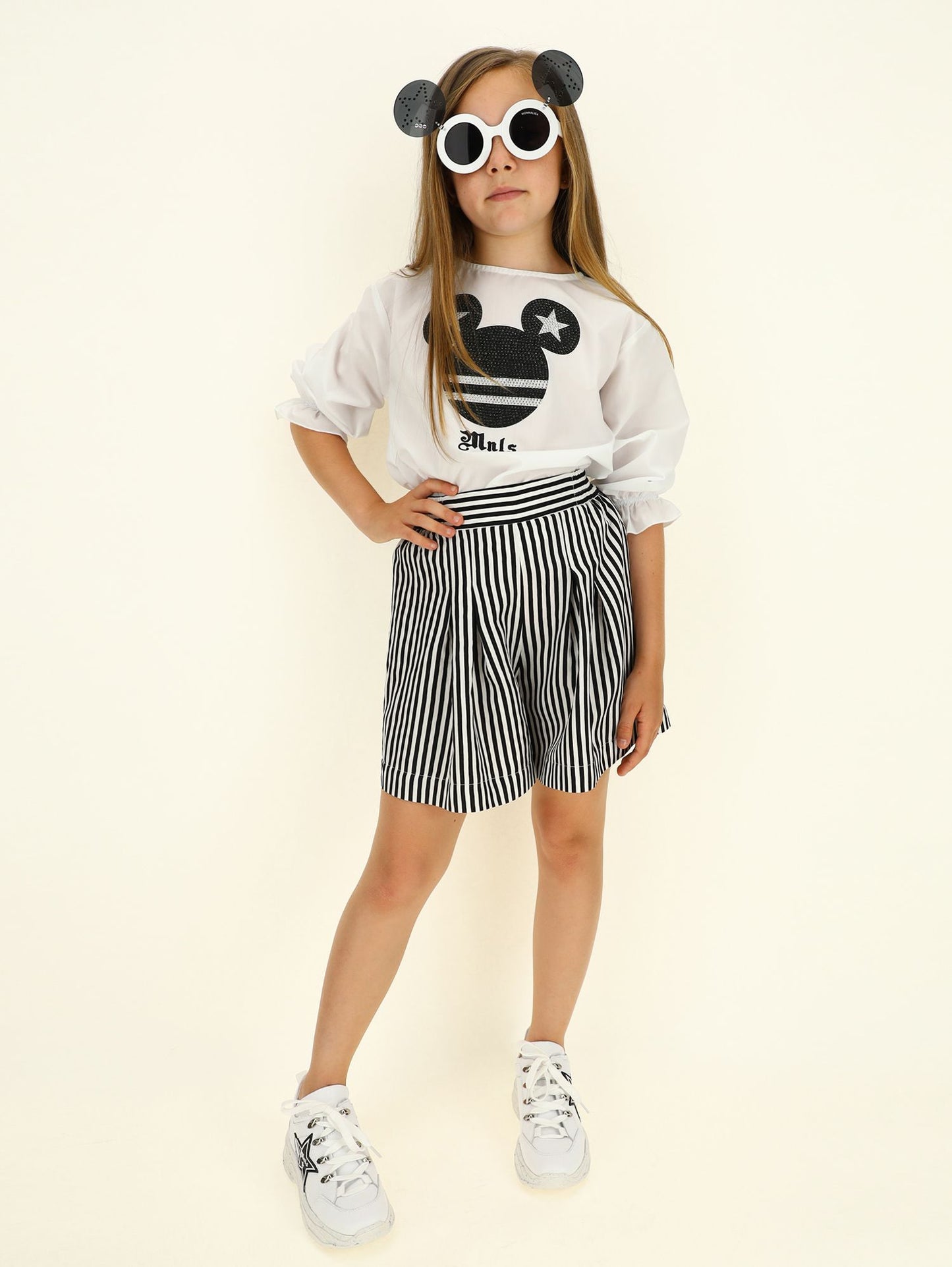 Striped viscose shorts