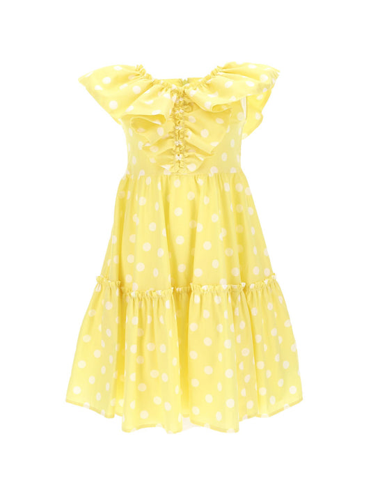 Poplin dress with neckline and ruffles